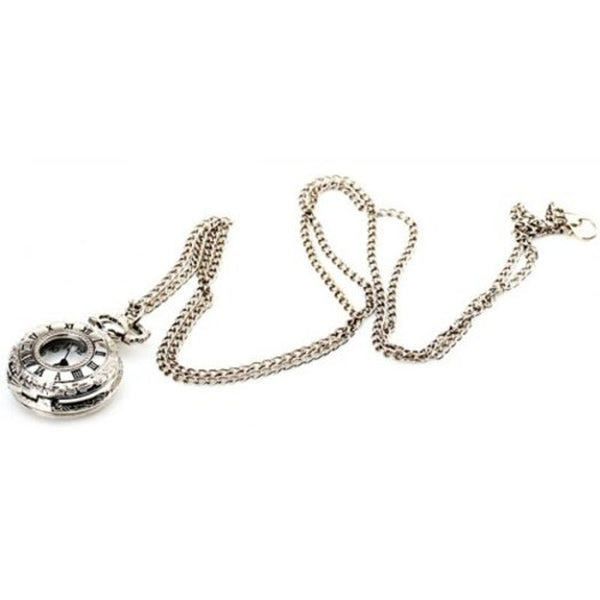 Veile Studios Flip Quartz Pocket Watch Steel Chain Necklace Silver Pocket Watches