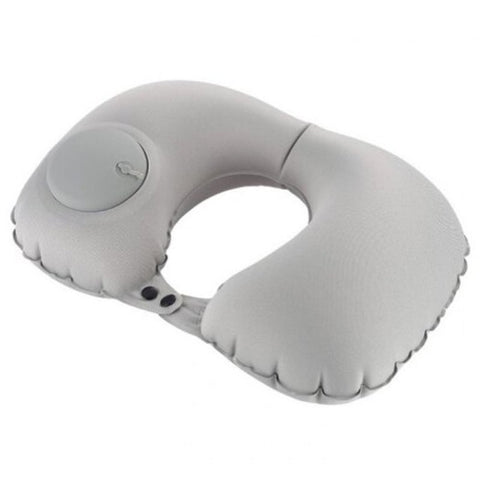 Flocking Pressing Automatic Inflatable Pillow Portable Travel U Shaped Neck Light Gray