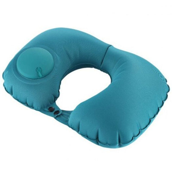 Flocking Pressing Automatic Inflatable Pillow Portable Travel U Shaped Neck Light Gray