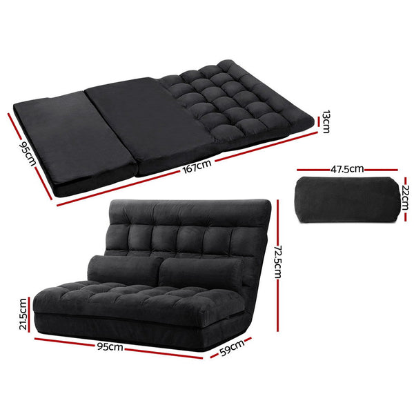 Artiss Lounge Sofa Bed 2 Seater Floor Folding Suede Charcoal Sofa Beds