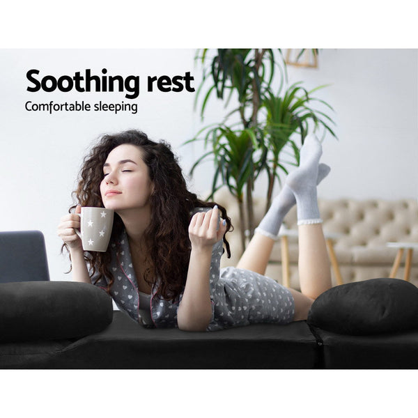 Artiss Lounge Sofa Bed 2 Seater Floor Folding Suede Charcoal Sofa Beds