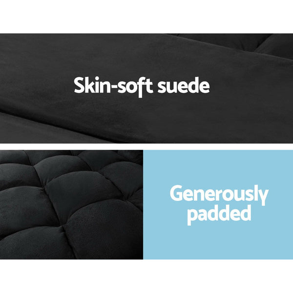 Artiss Lounge Sofa Bed 2 Seater Floor Folding Suede Charcoal Sofa Beds