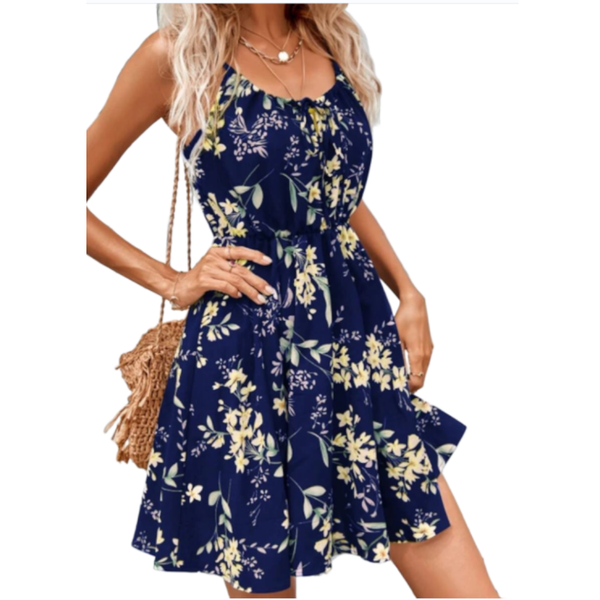 Dresses Floral Print Suspender Dress With Elastic Waist Design For Women Summer