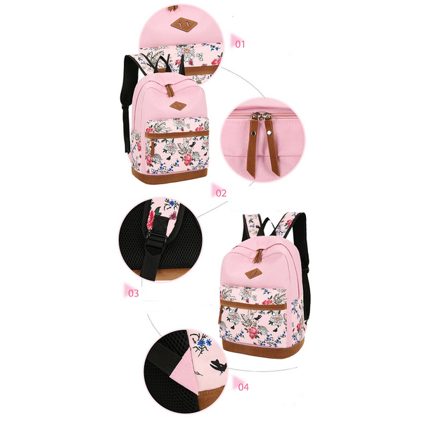 Floral Bags Schoolbag Backpack Lunch Wallets Medium Capacity Oxford Backpacks