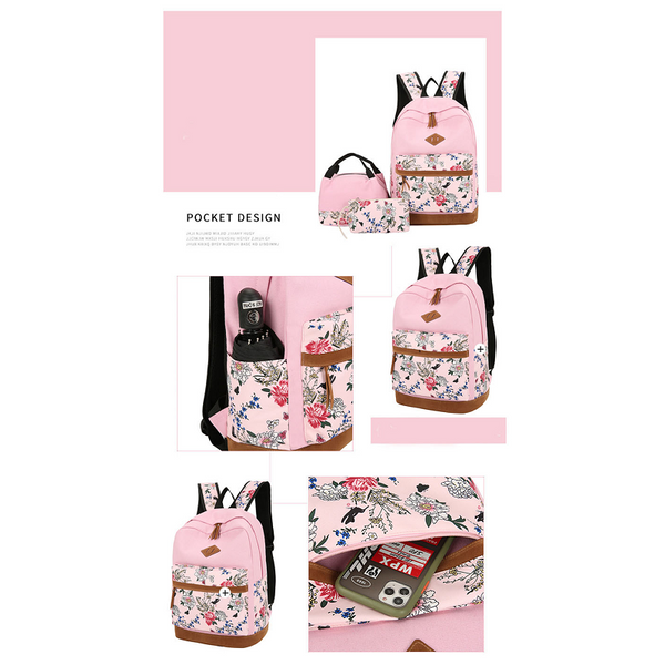 Floral Bags Schoolbag Backpack Lunch Wallets Medium Capacity Oxford Backpacks