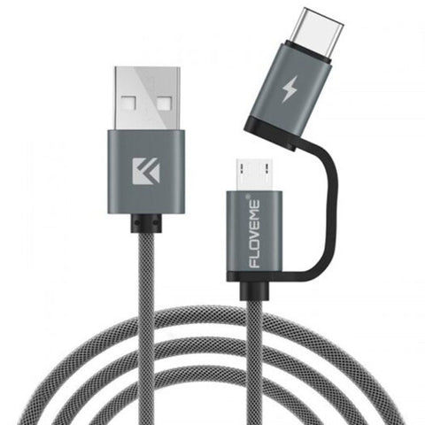Qc3.0 Fast Charge Micro Usb And Type Data Cable Gray