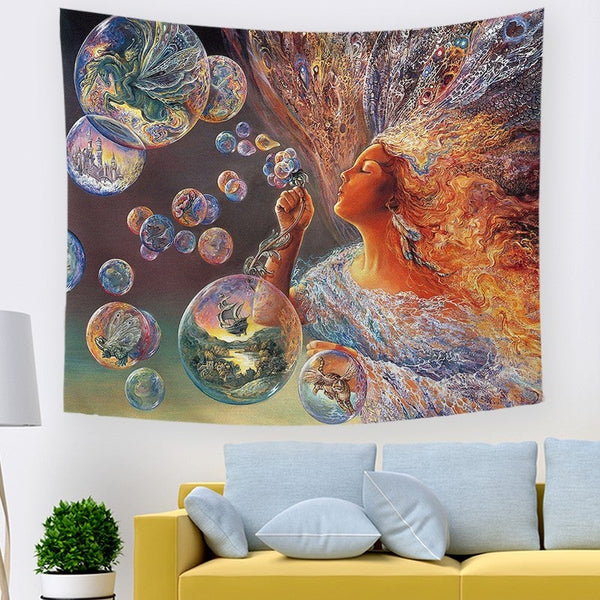 Flower Fairy God On Wall Tapestry Tapestries