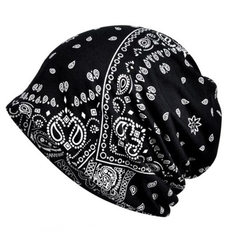 Flower Pattern Fashion Dual Purpose Scarf Hat Black Beanies