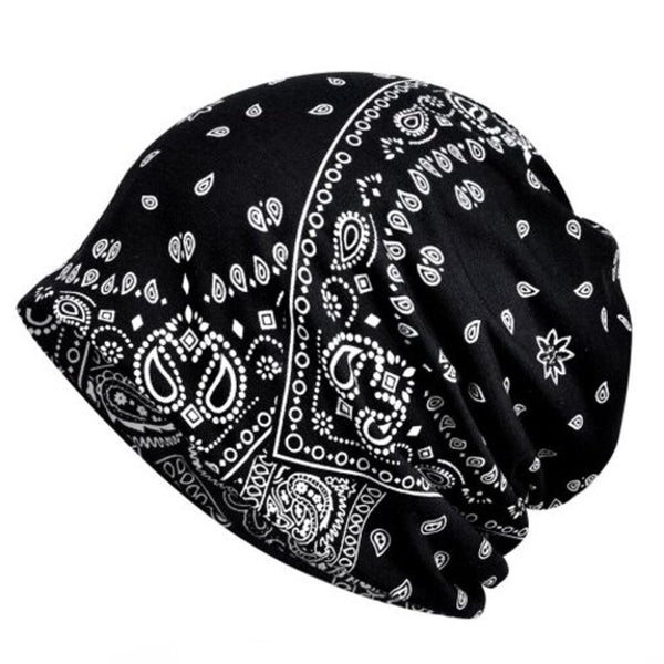 Flower Pattern Fashion Dual Purpose Scarf Hat Black Beanies