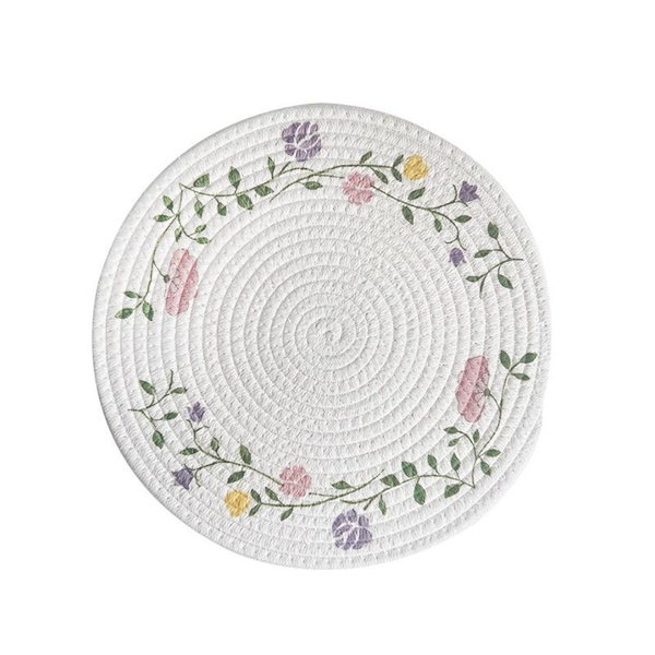 (Flowers) Cotton Rope Woven Set Of 3 30Cm Diameter Heat Resistant Kitchen Decor Placemats