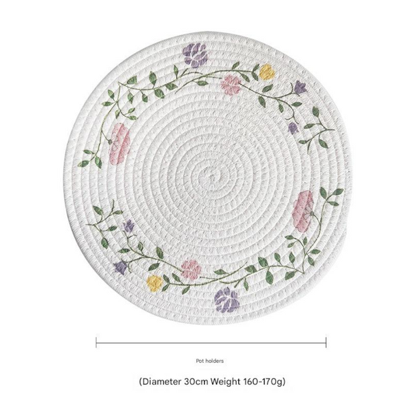 (Flowers) Cotton Rope Woven Set Of 3 30Cm Diameter Heat Resistant Kitchen Decor Placemats