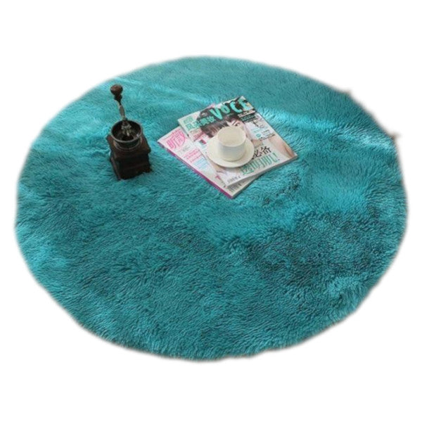 Blue Fluffy Faux Fur Round Rug Kids Room Plush Shaggy Rugs Rugs & Carpets