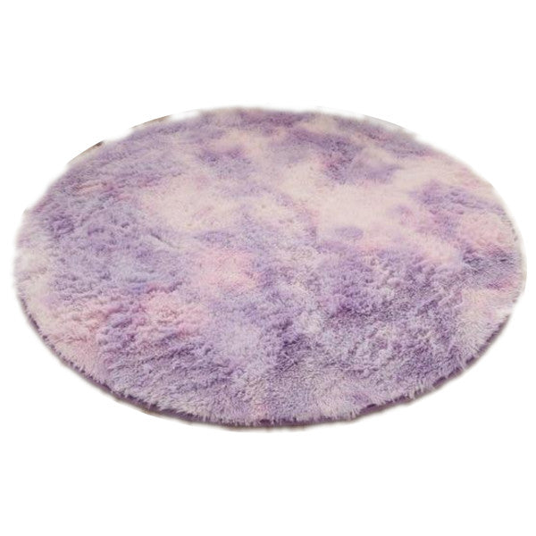Pink Purple Fluffy Faux Fur Round Rug Kids Room Plush Shaggy Rugs