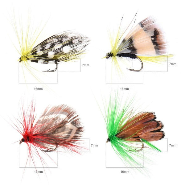 Fly Fishing Flies Kit 20 Pcs 4 Colours Assorted Lures Hooks With Box