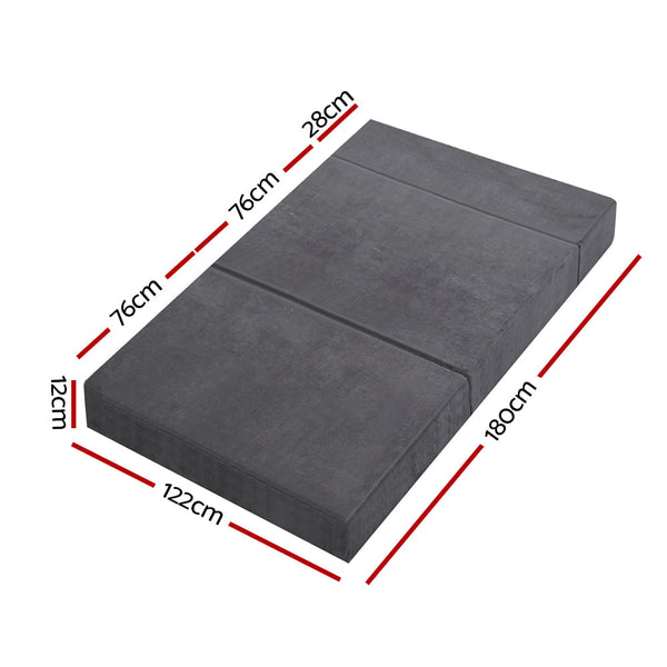 Giselle Double Size Folding Foam Mattress Velvet Dark Grey Mattresses