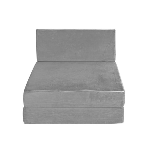 Giselle Folding Foam Mattress Sofa Lounge Chair Velvet Light Grey Mattresses