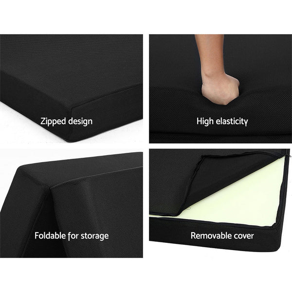 Giselle Bedding Folding Foam Mattress Portable Double Sofa Air Mesh Fabric Black