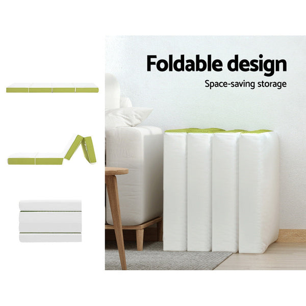 Giselle Bedding Foldable Mattress 4-Fold Folding Camping Single Green