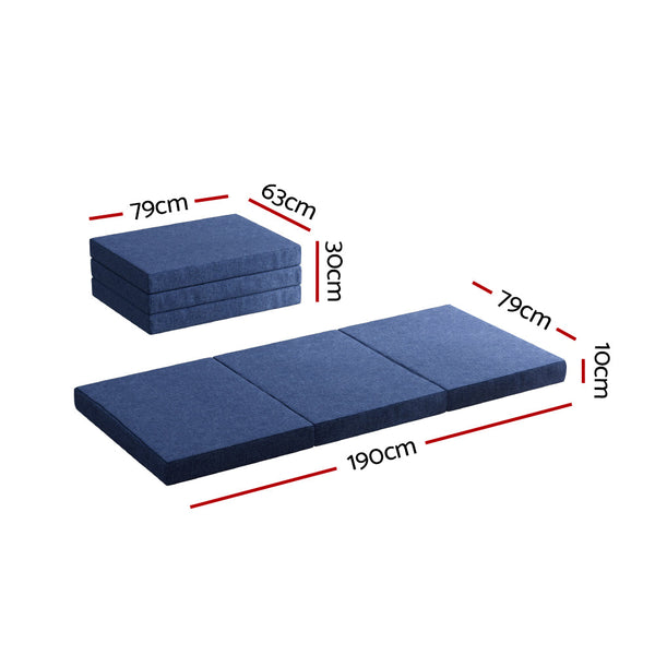 Giselle Foldable Mattress Folding Foam Single Blue Single Bed Frames