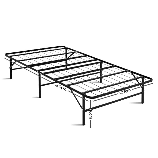 Artiss Folding Bed Frame Metal Base King Single Size Portable Black King Single Bed Frames
