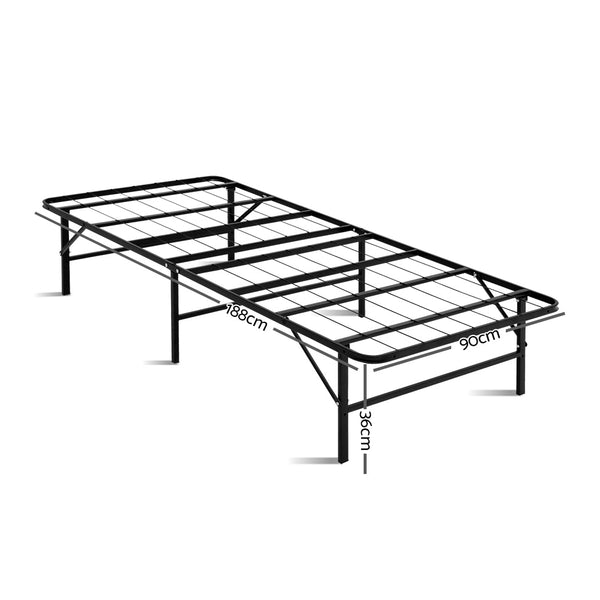Artiss Folding Bed Frame Single Metal Base Portable Black Single Bed Frames