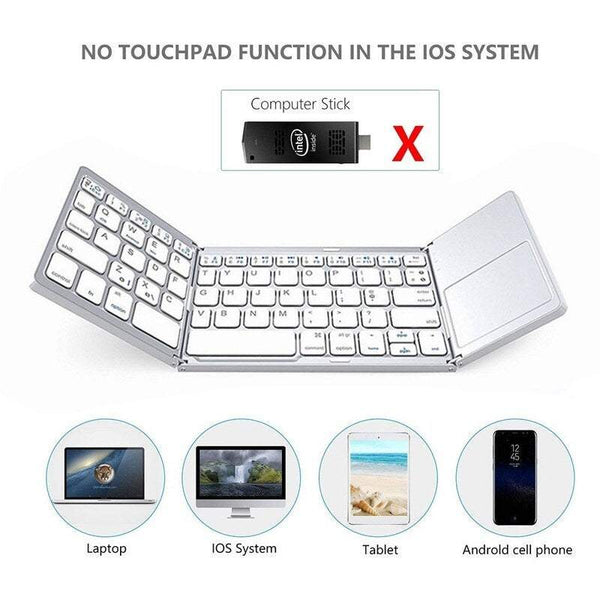 Tablet Keyboards Foldable Bt Wireless Pocket Size Portable Mini With Touchpad For Android Windows Pc White