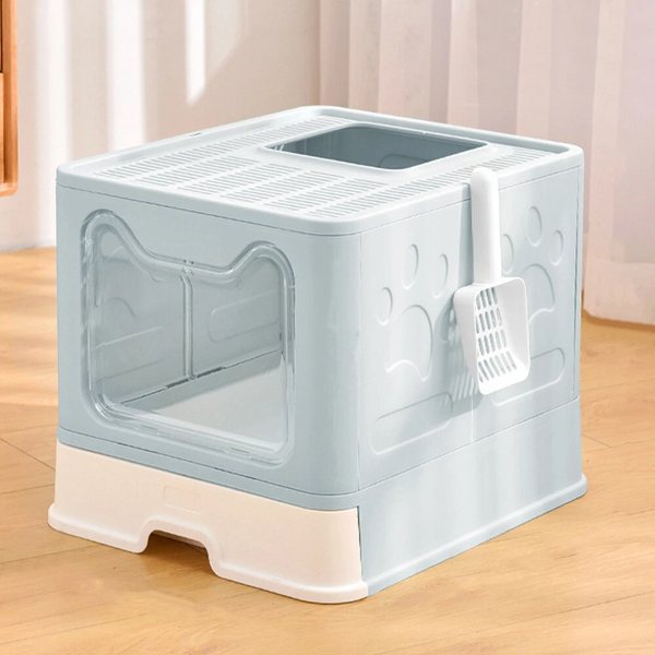 Foldable Cat Litter Box With Pull Out Tray Easy Cleaning And Anti Splash Design Blue 51*41*38Cm Litter Trays
