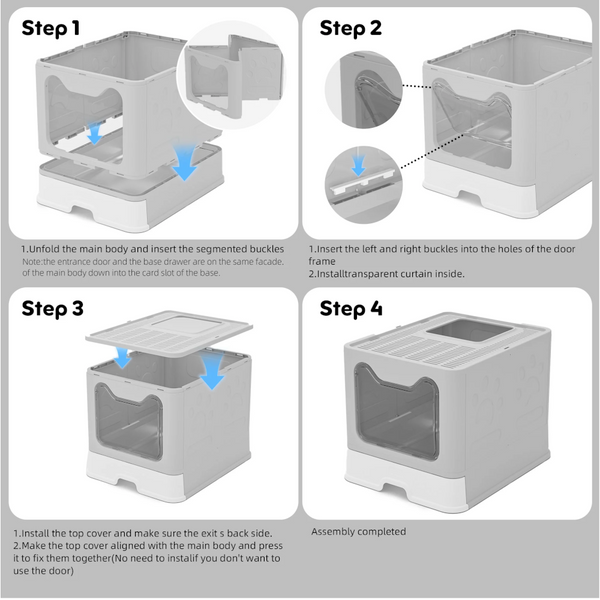 Foldable Cat Litter Box With Pull Out Tray Easy Cleaning And Anti Splash Design Blue 51*41*38Cm Litter Trays