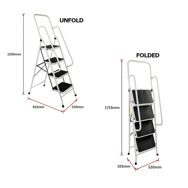 Randy & Travis Machinery Foldable Non Slip 4 Step Steel Ladder Ladders