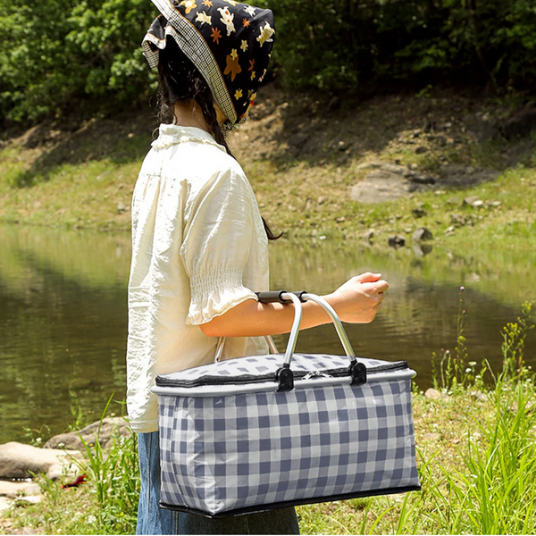 Foldable Picnic Basket Outdoor Camping Carrying Portable Food Storage Navy Picnic Baskets & Backpacks