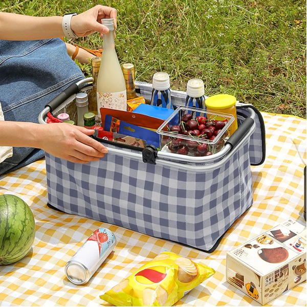 Foldable Picnic Basket Outdoor Camping Carrying Portable Food Storage Navy Picnic Baskets & Backpacks