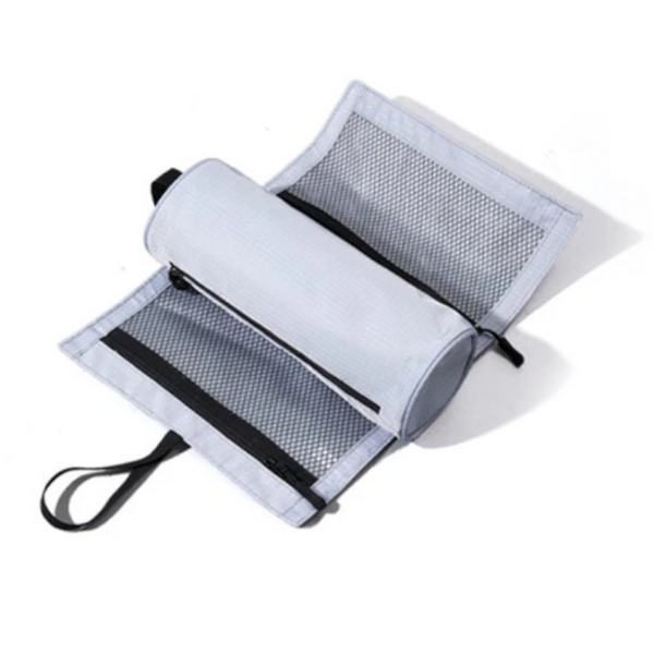 Foldable Toiletry Bag With Hanging Hook Waterproof Travel Wash Multiple Compartments & Mesh Compact Makeup And For Vacation Sports Camping White Garba