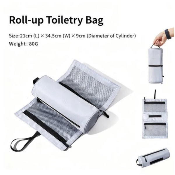 Foldable Toiletry Bag With Hanging Hook Waterproof Travel Wash Multiple Compartments & Mesh Compact Makeup And For Vacation Sports Camping White Garba