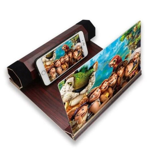 Folding Desk Wooden Stand Mobile Phone Display Magnifier 3D Hd Video Deep Brown