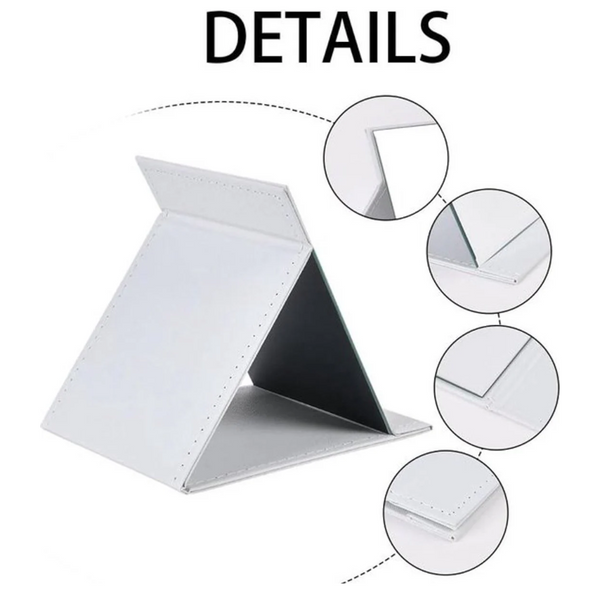 Folding Tabletop Mirror With Pu Leather Cover 125 X 17 Cm Portable Travel Stand Makeup For Office And Camping Makeup Mirrors