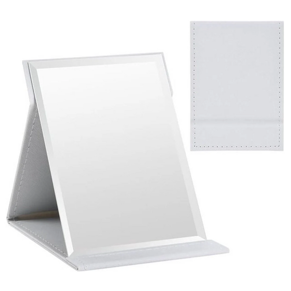Folding Tabletop Mirror With Pu Leather Cover 125 X 17 Cm Portable Travel Stand Makeup For Office And Camping Makeup Mirrors