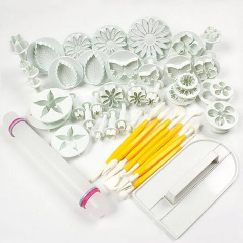 Fondant Cake Decorating Plunger Cutters Tools 46Pcs White