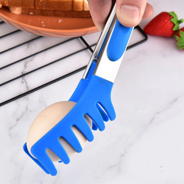 Food Grade Silicone Pasta Non Slip Stainless Steel Clip Kitchen Tools Tongs