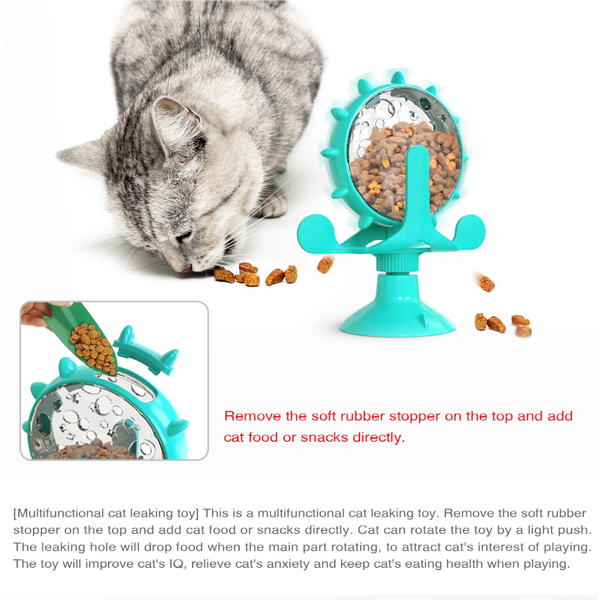 Pet Cat Interactive Feeding Spinning Wheel Leaking Food Dispense Windmill Toy Dog Toys
