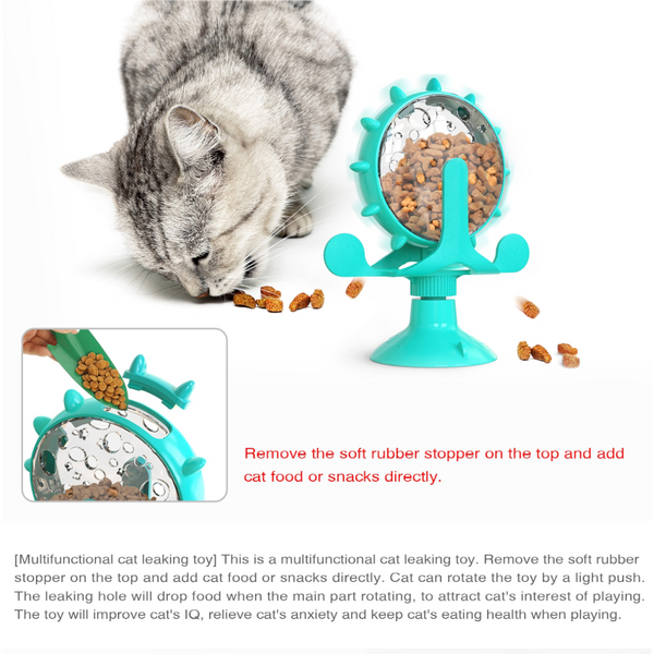 Pet Cat Feeding Interactive Wheel Spinning Leaking Food Dispensing Training Windmill Toy