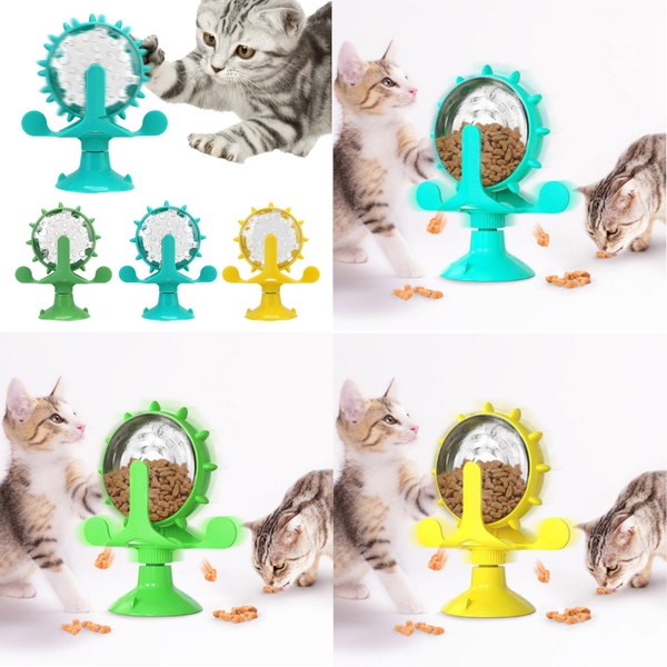 Pet Cat Interactive Feeding Spinning Wheel Leaking Food Dispense Windmill Toy Dog Toys