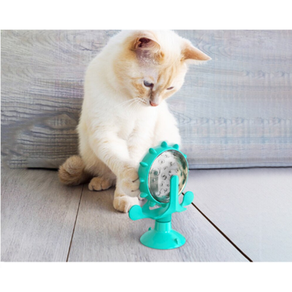 Pet Cat Interactive Feeding Spinning Wheel Leaking Food Dispense Windmill Toy Dog Toys