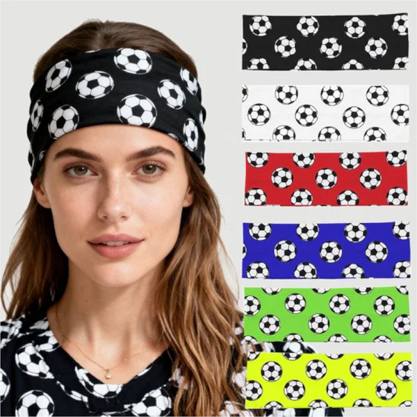 Football Themed Headband Stretchy Printed Set Of 6 Sporty Sweat Wicking & Breathable Wide Brim Hair Accessory Headbands