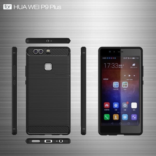 For Huawei P9 Plus Brushed Texture Fiber Tpu Rugged Armor Protective Caseblack