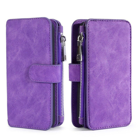 For Samsung Galaxy S8 Multifunction Zipper Wallet Magnet Protective Phone Card Case Detachable Flip Pu Leather Cover Stylish Anti Scratch Purple