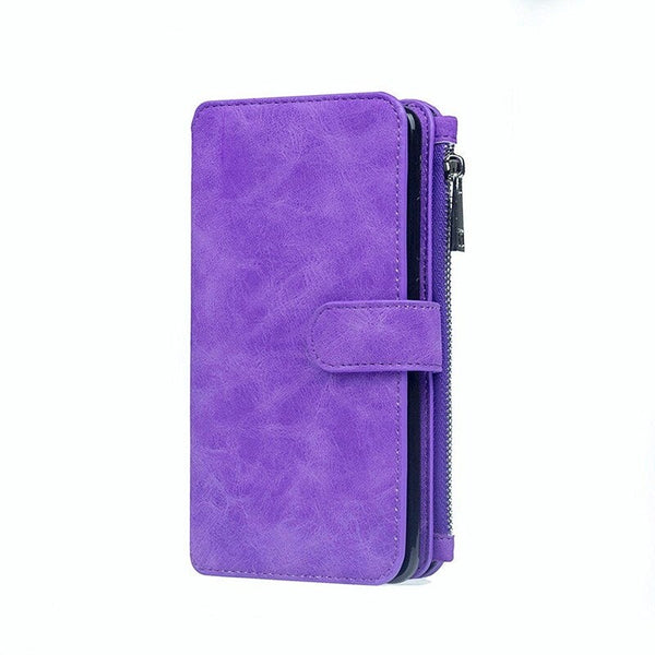 For Samsung Galaxy S8 Multifunction Zipper Wallet Magnet Protective Phone Card Case Detachable Flip Pu Leather Cover Stylish Anti Scratch Purple Cases