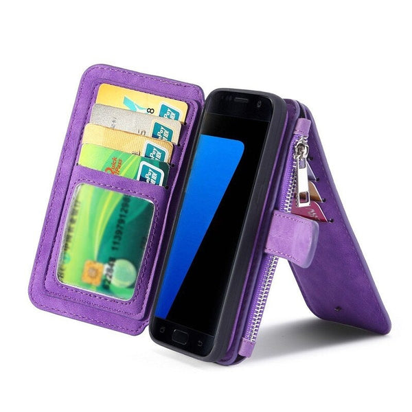 For Samsung Galaxy S8 Multifunction Zipper Wallet Magnet Protective Phone Card Case Detachable Flip Pu Leather Cover Stylish Anti Scratch Purple Cases