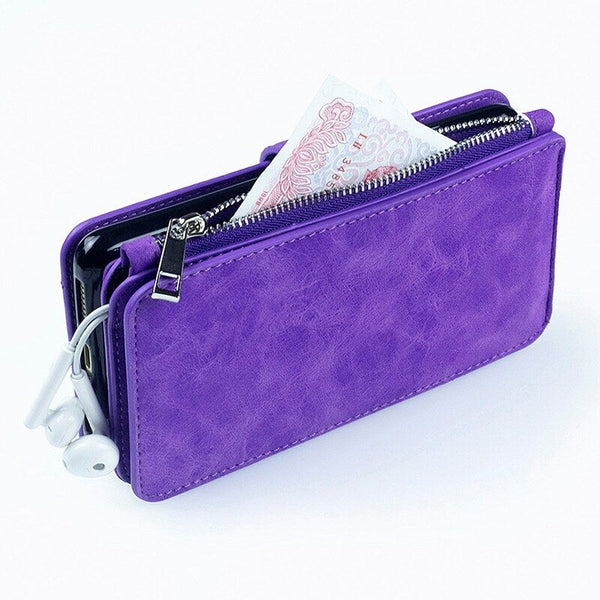 For Samsung Galaxy S8 Multifunction Zipper Wallet Magnet Protective Phone Card Case Detachable Flip Pu Leather Cover Stylish Anti Scratch Purple Cases