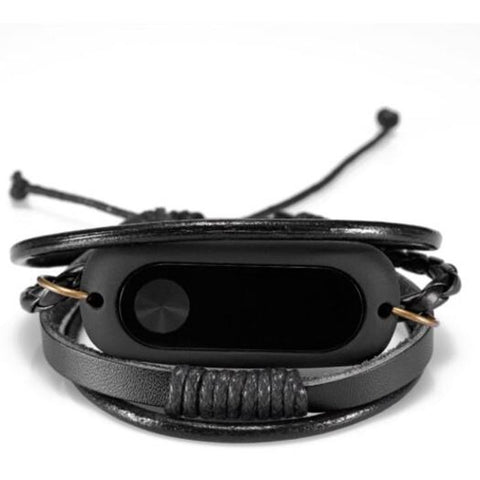 For Xiaomi Mi Band 2 Leather Bracelet Smart Wristband Black