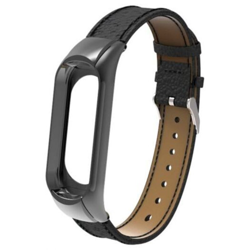 For Xiaomi Mi Band 3 Genuine Leather Wrist Watch Strap Black Watch Bands